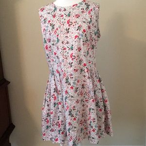 Gap Floral Dress with slight drop waist. Throw on flats and jean jacket.
